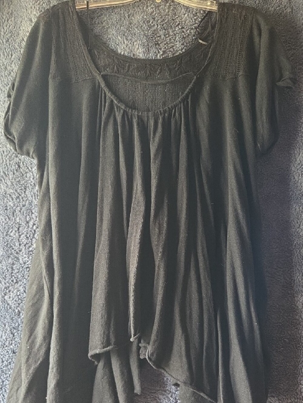 Free People Black Crochet Yoke Short Sleeve Tunic - Picture 3 of 7
